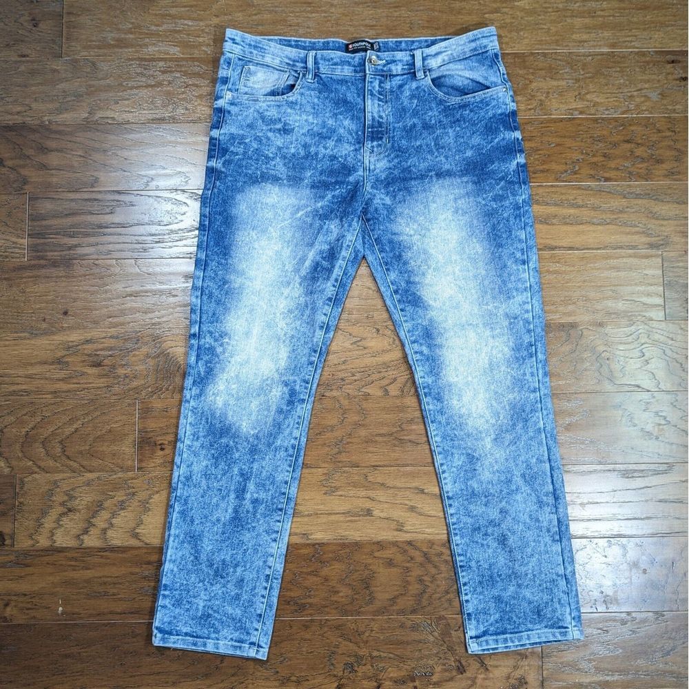 Southpole Skinny Acid Washed Distressed Denim Blue Jeans Men's Size 38x32 Hiphop